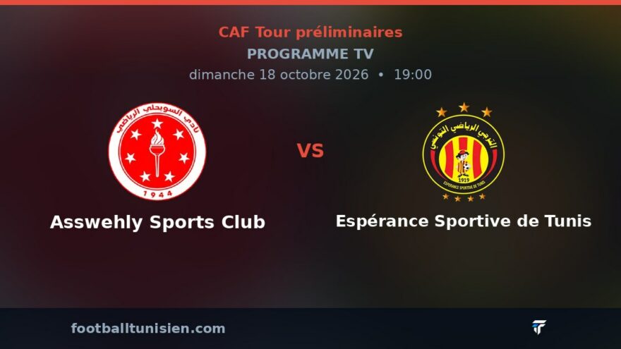 Asswehly Sports Club - Espérance Sportive de Tunis : sur quelle chaîne voir le match ?